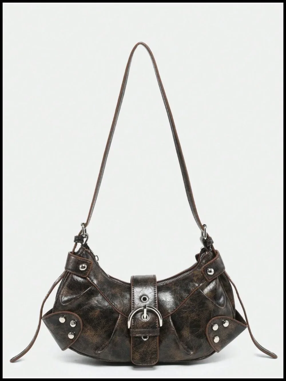 Faux Leather Hobo Shoulder Bag Y2K Punk Clutch Purse